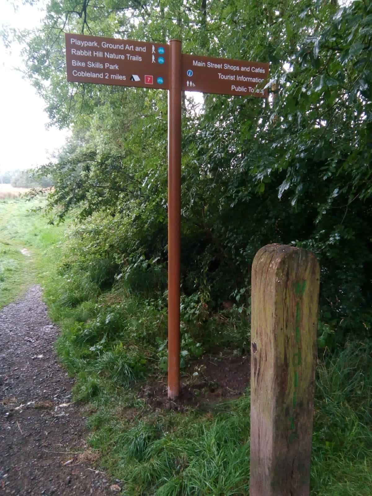 Señal de poste de dedo de punto de ruta