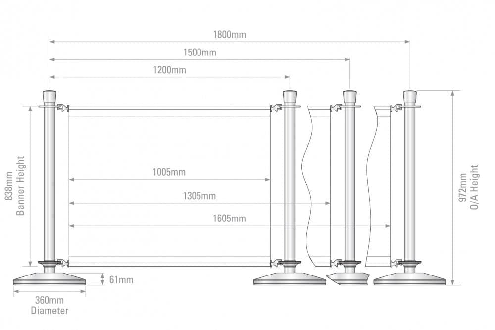 DDA Compliant Black Cafe Barrier 1200mm Wide - bhma