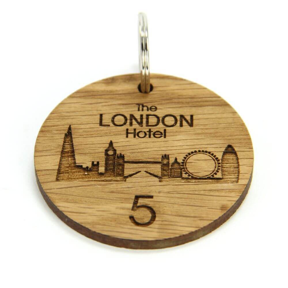 Key Fobs - Engraved Oak Veneer Wood - bhma