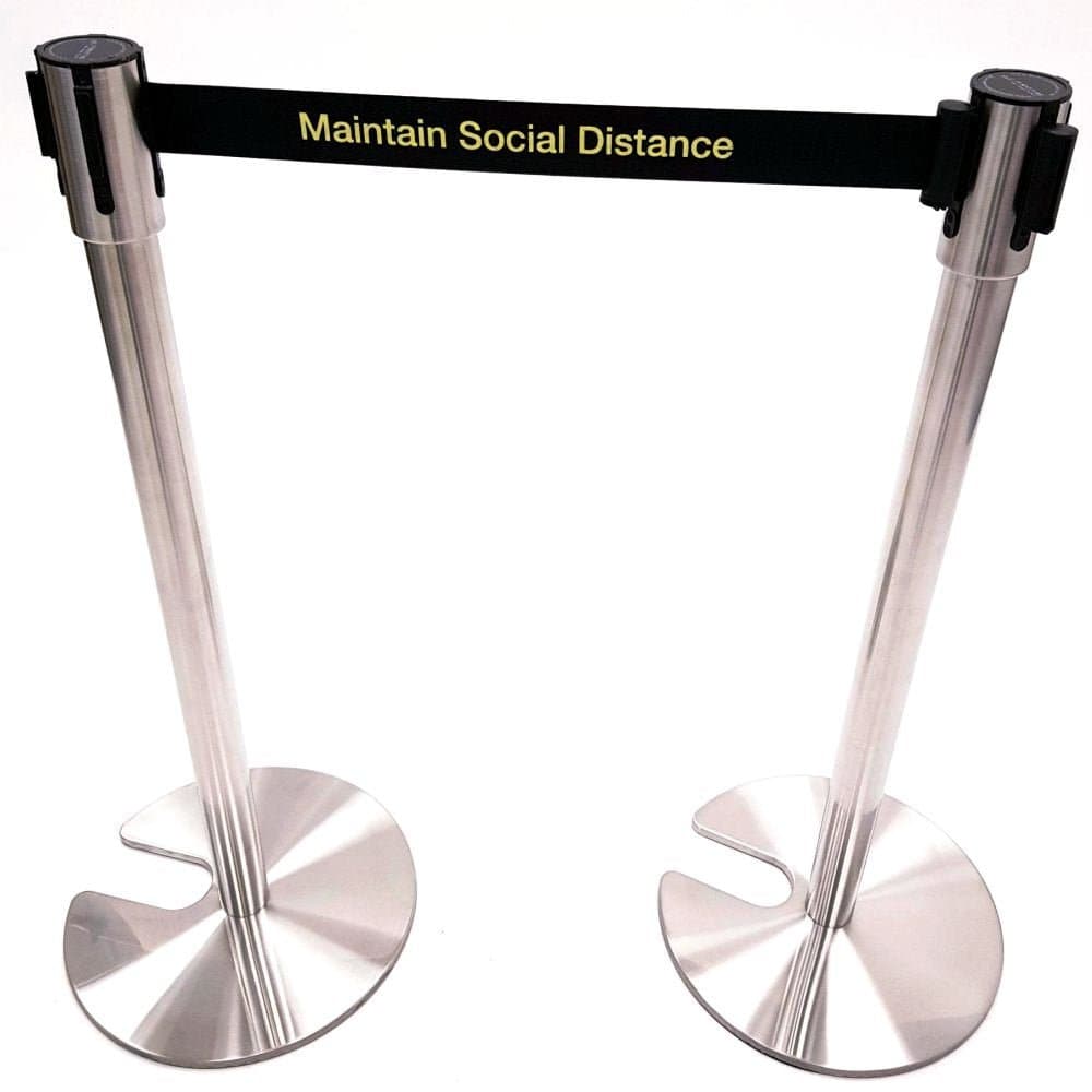 Stackable Retractable Belt Barriers - Printed with Social Distancing Message - bhma