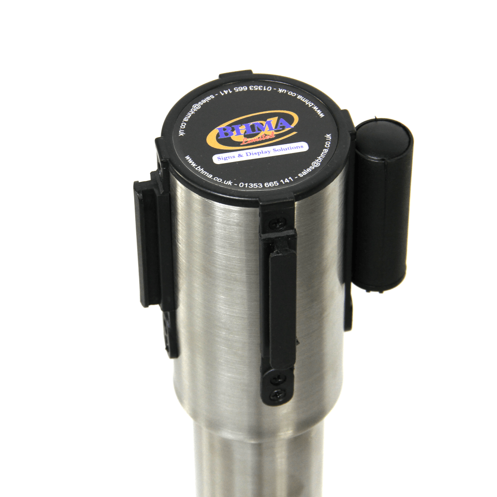 Stackable Retractable Belt Barriers - Printed with Social Distancing Message - bhma
