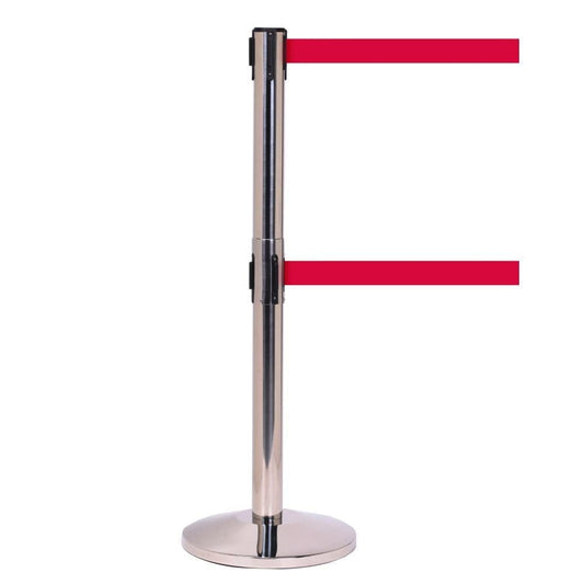 Twin Retractable Belt Barriers - Polished Stainless Post - bhma