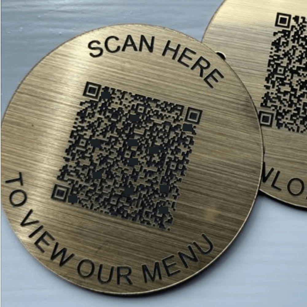 Brass Effect Table Disc with QR Code - bhma