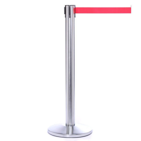 Extra Long Retractable Belt Barriers - Polished Steel - bhma
