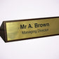 Mahogany Desk Sign with Engraved Brass - bhma