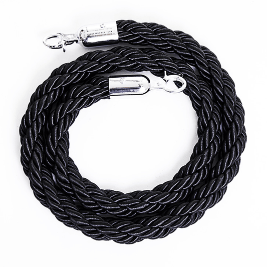 Premium Black Twisted Barrier Ropes Chrome Ends - bhma