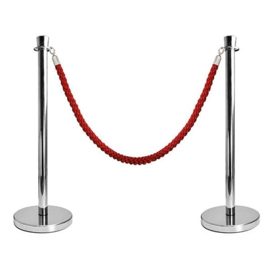 Rope Stand Kit - 2 x Polished Chrome - 1 x Red Twisted Rope - bhma
