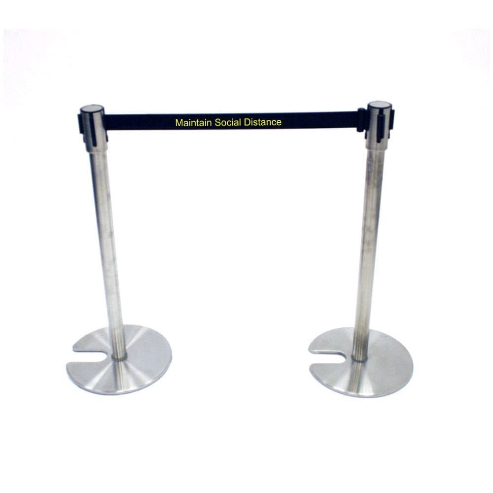 Stackable Retractable Belt Barriers - Printed with Social Distancing Message - bhma