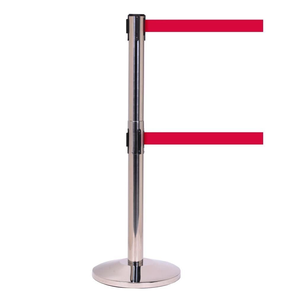 Twin Retractable Belt Barriers Polished Stainless Post Barriers twin-retractable-belt-barriers-polished-stainless-post-barriers
