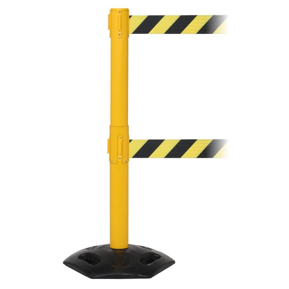 Weathermaster Retractable Twin Barrier Yellow Post Barriers, Ropes